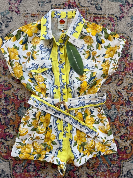 FARM Rio Pants - FARM Rio Yellow and Blue Printed Linen Top